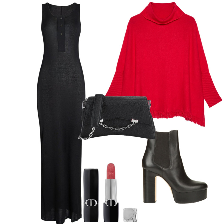 Outfit donna - Una bella serata. per Serata fuori. Abbinamento con stivaletti chelsea, borse a tracolla, rossetti, maglieria, vestiti.