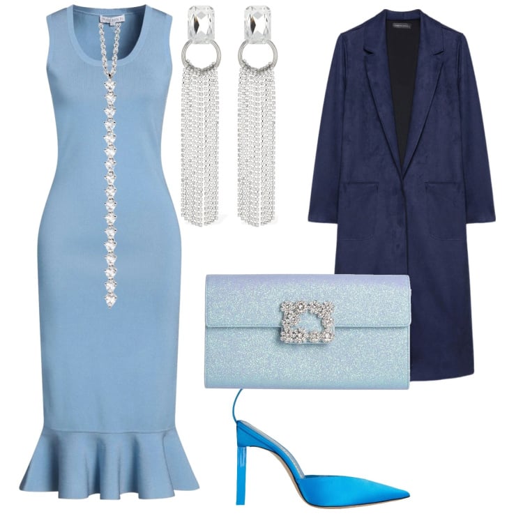 Outfit donna - Una cerimonia importante. per Cerimonia. Abbinamento con vestiti midi/longuette, borse a mano, décolleté, ciondoli, trench, orecchini.