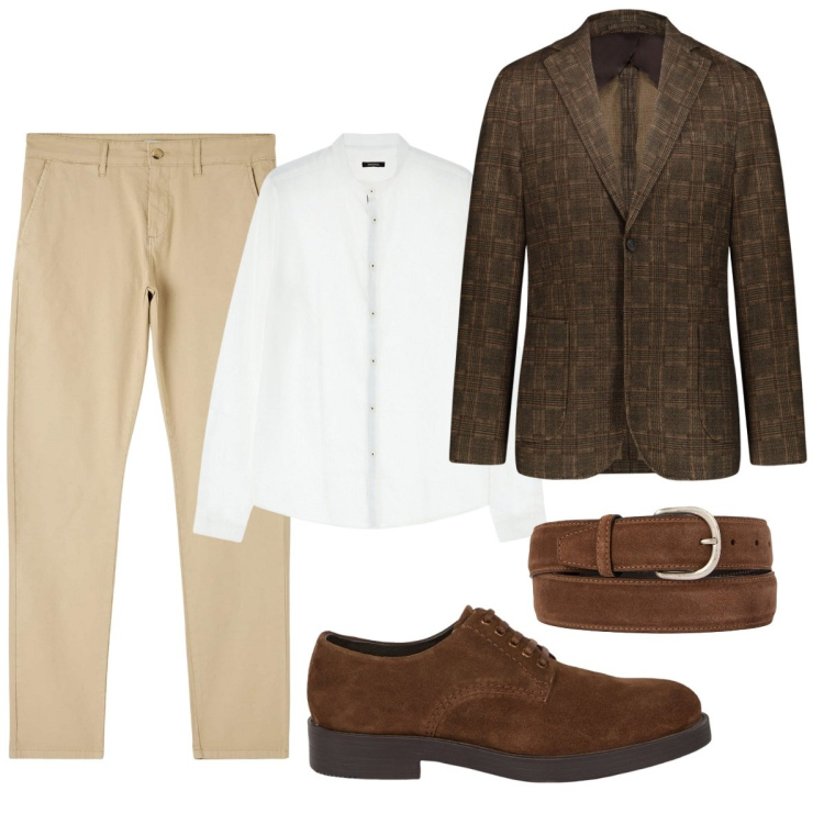 Outfit uomo - Total look #2080863. Stile Business/Elegante per Ufficio. Abbinamento con pantaloni chino, camicie, giacche, cinture, scarpe stringate.