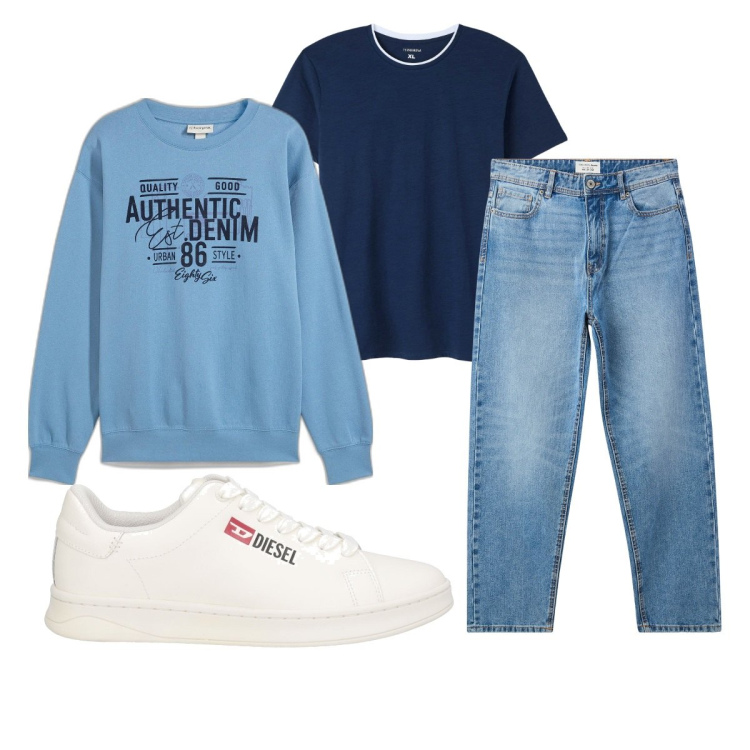 Outfit uomo - Total look #2080868. Stile Casual per Tutti i giorni. Abbinamento con felpe, sneakers, t-shirt, jeans.
