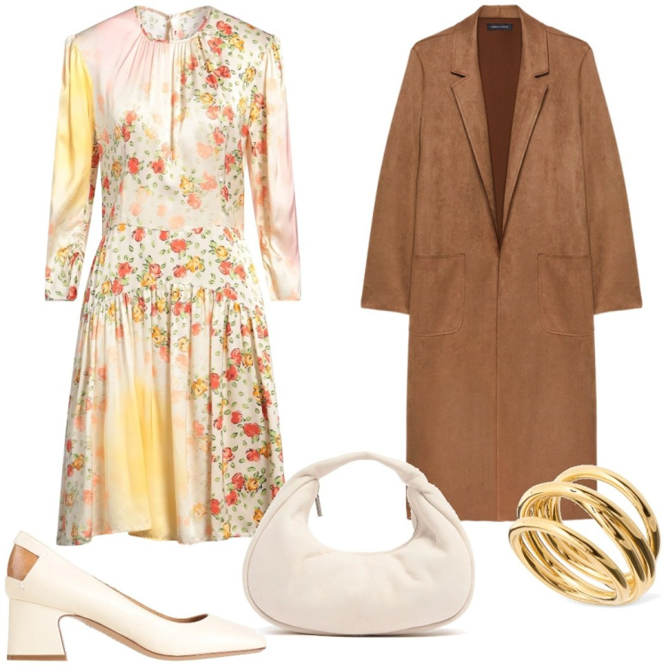 Outfit donna - Invito elegante. Stile Glamour per Cerimonia. Abbinamento con décolleté, vestiti midi/longuette, trench, anelli, borse a mano.