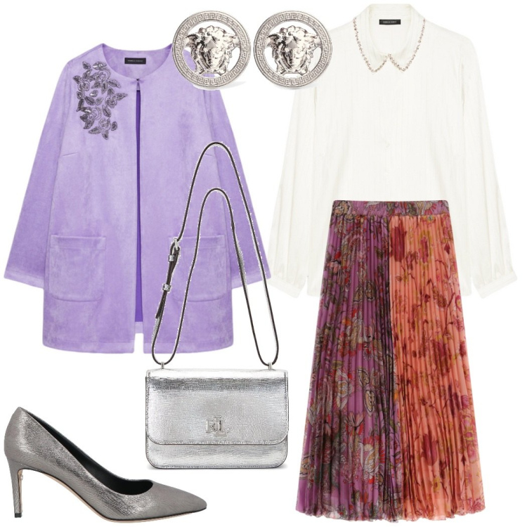 Outfit donna - Cerimonia elegante. Stile Glamour per Cerimonia. Abbinamento con borse a tracolla, décolleté, gonne longuette, camicie, trench, orecchini.