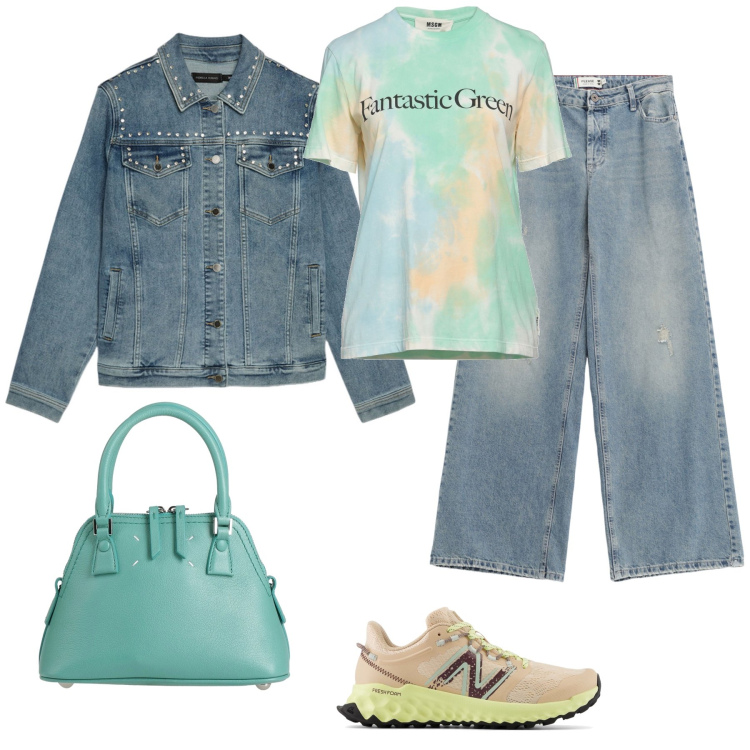 Outfit donna - Verde acqua. Stile Sporty chic per Sport. Abbinamento con t-shirt, borse a mano, sneakers, jeans, blazer.