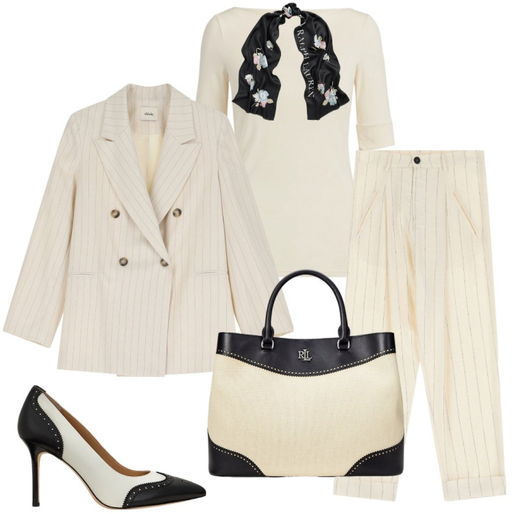 Outfit donna - Toni pastello in primavera. Stile Chic per Serata fuori. Abbinamento con blazer, pantaloni, décolleté, borse a mano, t-shirt, foulard.
