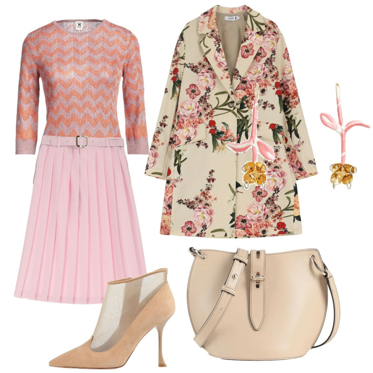 Outfit donna - Prossima Primavera. Stile Romantica per Tutti i giorni. Abbinamento con borse a tracolla, pullovers, orecchini, stivaletti, trench, gonne longuette.
