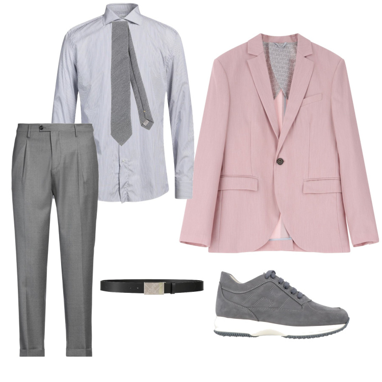 Outfit uomo - Una giacca rosa per l’ufficio. Stile Casual per Tutti i giorni. Abbinamento con cinture, camicie, sneakers, cravatte, pantaloni, giacche.