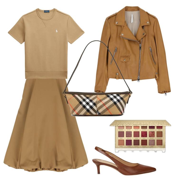 Outfit donna - Colori caldi. Stile Bon Ton per Serata fuori. Abbinamento con ombretti, gonne longuette, giacche, t-shirt, décolleté, borse a mano.