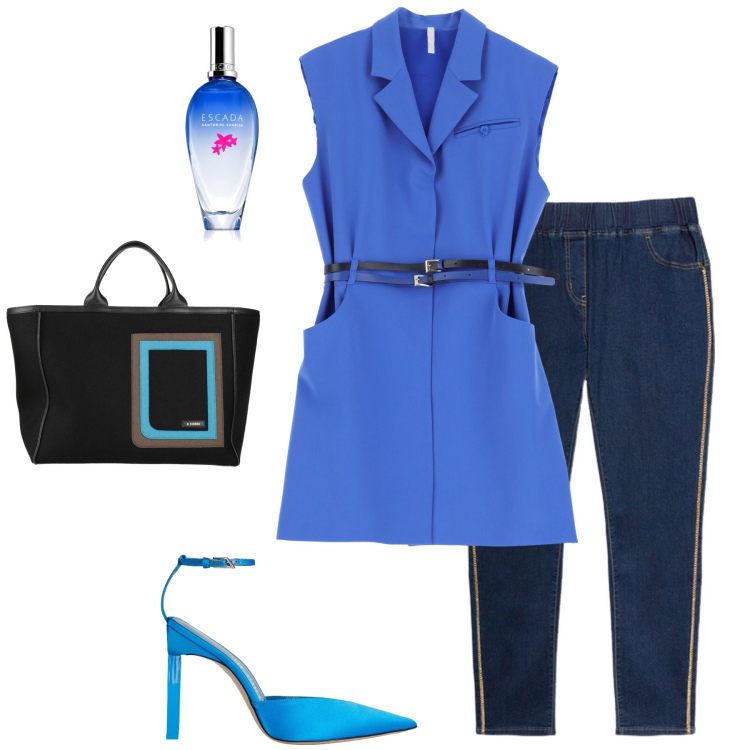 Outfit donna - Blu (da ba dee). Stile Chic per Serata fuori. Abbinamento con décolleté, borse a mano, profumi, vestiti corti, jeggings.