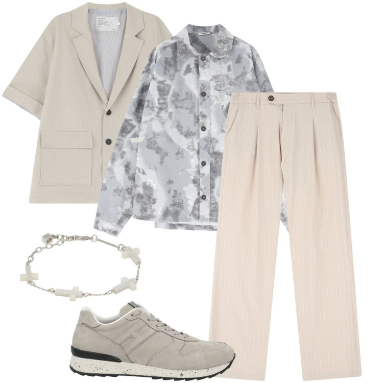 Outfit uomo - Toni chiari. Stile Trendy per Tutti i giorni. Abbinamento con braccialetti, sneakers, pantaloni, giacche, camicie.