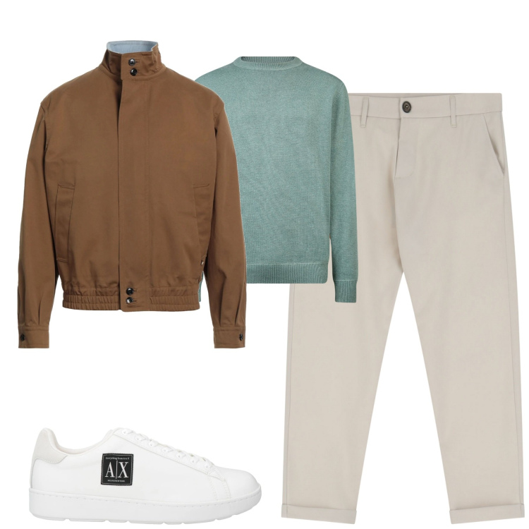 Outfit uomo - City. Stile Urban per Tutti i giorni. Abbinamento con giacche, sneakers, pantaloni chino, maglieria.