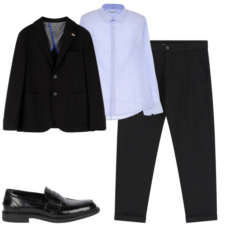 Outfit uomo - Elegante. Stile Business/Elegante per Serata speciale. Abbinamento con pantaloni chino, camicie, giacche, scarpe stringate.