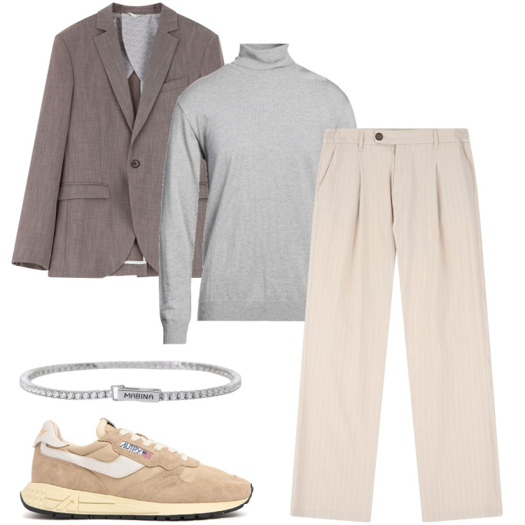 Outfit uomo - Le sneakers scamosciate. Stile Trendy per Ufficio. Abbinamento con maglieria, braccialetti, giacche, pantaloni, sneakers.