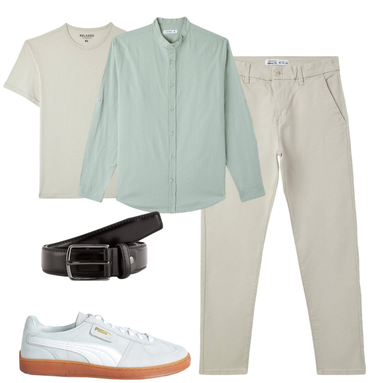 Outfit uomo - Menta e ghiaccio. Stile Trendy per Tutti i giorni. Abbinamento con sneakers, camicie, pantaloni chino, t-shirt, cinture.