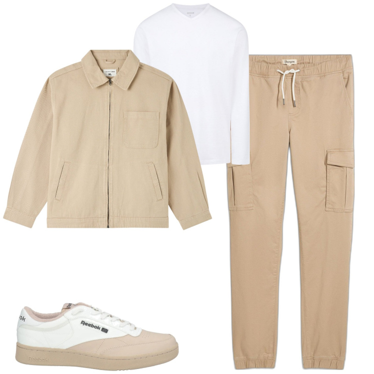 Outfit uomo - City. Stile Casual per Tutti i giorni. Abbinamento con pantaloni cargo, sneakers, giacche, t-shirt.
