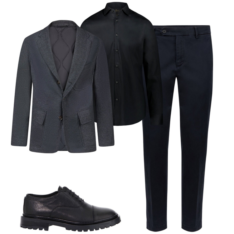 Outfit uomo - Dark. Stile Urban per Serata speciale. Abbinamento con scarpe stringate, giacche, camicie, pantaloni chino.