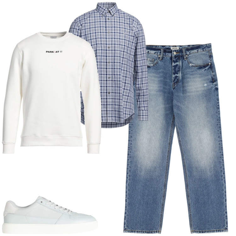 Outfit uomo - City. Stile Casual per Tutti i giorni. Abbinamento con camicie, felpe, sneakers, jeans.