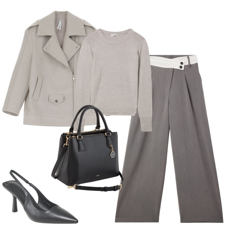 Outfit donna - City. Stile Urban per Tutti i giorni. Abbinamento con maglieria, décolleté, pantaloni, blazer, borse a mano.