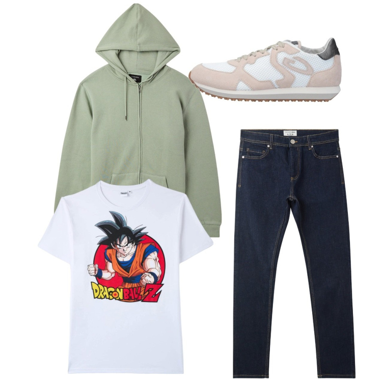 Outfit uomo - City. Stile Casual per Tutti i giorni. Abbinamento con sneakers, felpe con cappuccio, jeans skinny, t-shirt.