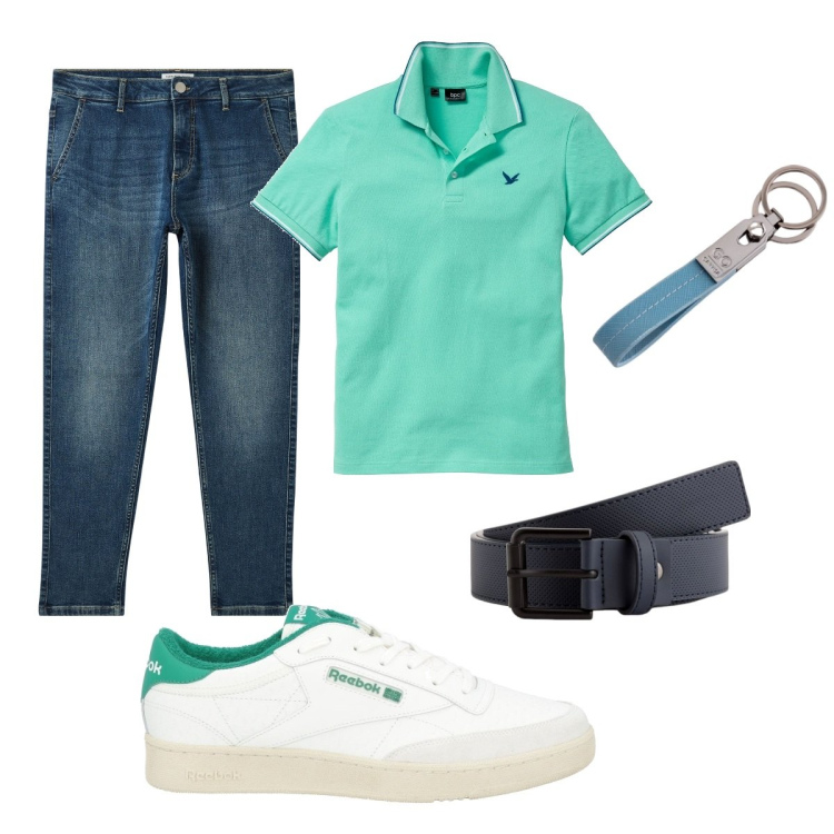 Outfit uomo - Total look #2081116. Stile Casual per Tutti i giorni. Abbinamento con polo, sneakers, jeans, portachiavi, cinture.