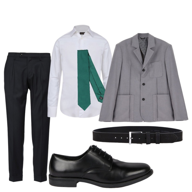 Outfit uomo - Total look #2081128. Stile Business/Elegante per Ufficio. Abbinamento con pantaloni, cravatte, cinture, giacche, scarpe stringate, camicie.