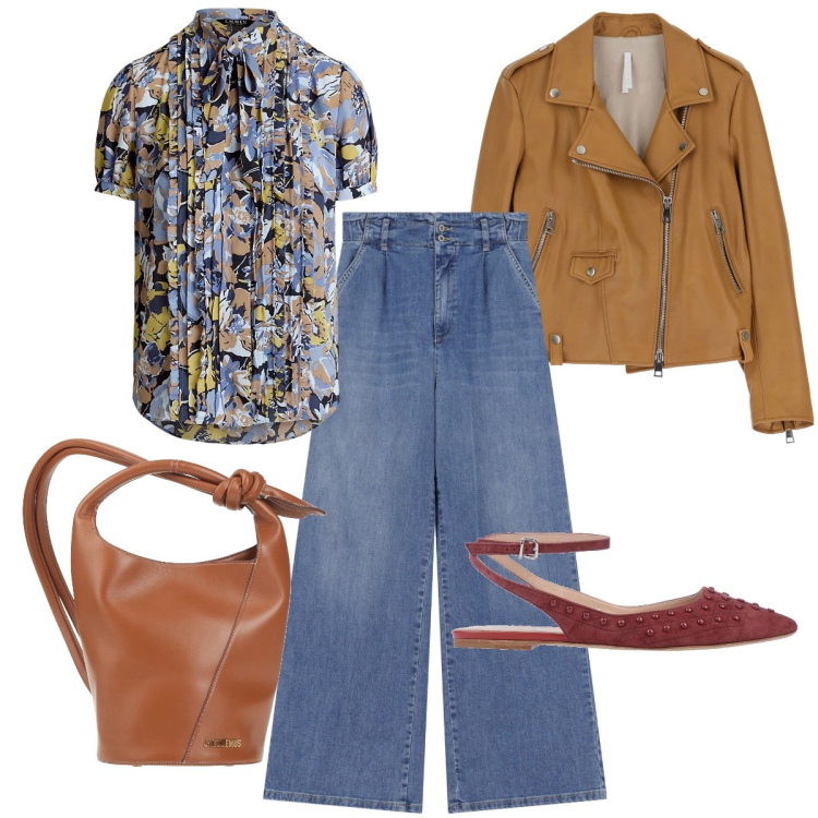 Outfit donna - Total look #2081132. Stile Romantica per Tutti i giorni. Abbinamento con ballerine, borse a secchiello, jeans, giacche, camicie a manica corta.
