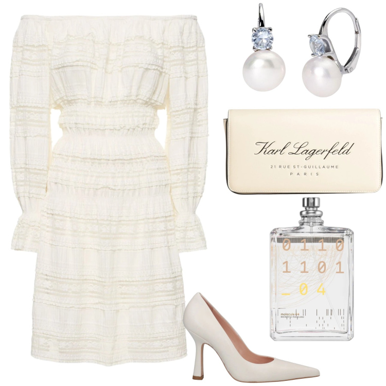 Outfit donna - W la sposa. Stile Chic per Cerimonia. Abbinamento con décolleté, borse a mano, profumi, orecchini, vestiti midi/longuette.