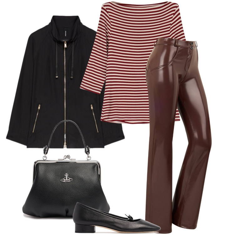 Outfit donna - I leggins lucidi. Stile Trendy per Ufficio. Abbinamento con pantaloni, t-shirt, parka, borse a mano, ballerine.