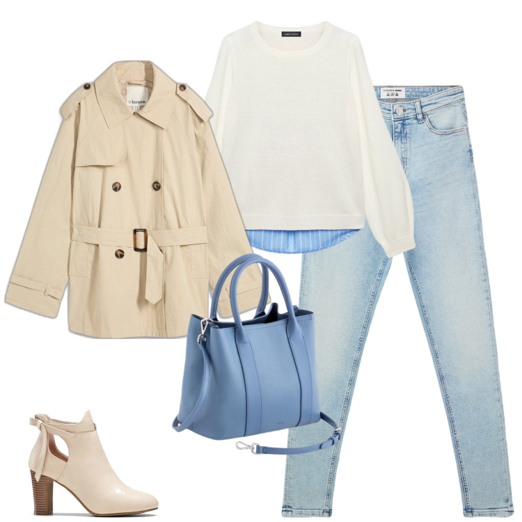 Outfit donna - Spring time. Stile Urban per Tutti i giorni. Abbinamento con trench, stivaletti, jeans skinny, maglieria, borse a mano.