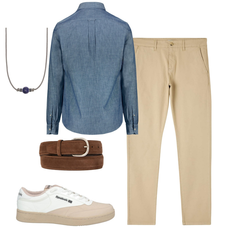 Outfit uomo - City. Stile Urban per Tutti i giorni. Abbinamento con sneakers, pantaloni chino, collane, cinture, camicie.
