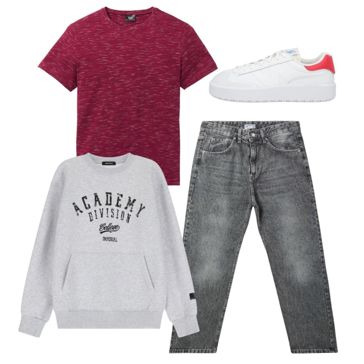 Outfit uomo - City. Stile Casual per Tutti i giorni. Abbinamento con t-shirt, sneakers, jeans, felpe.