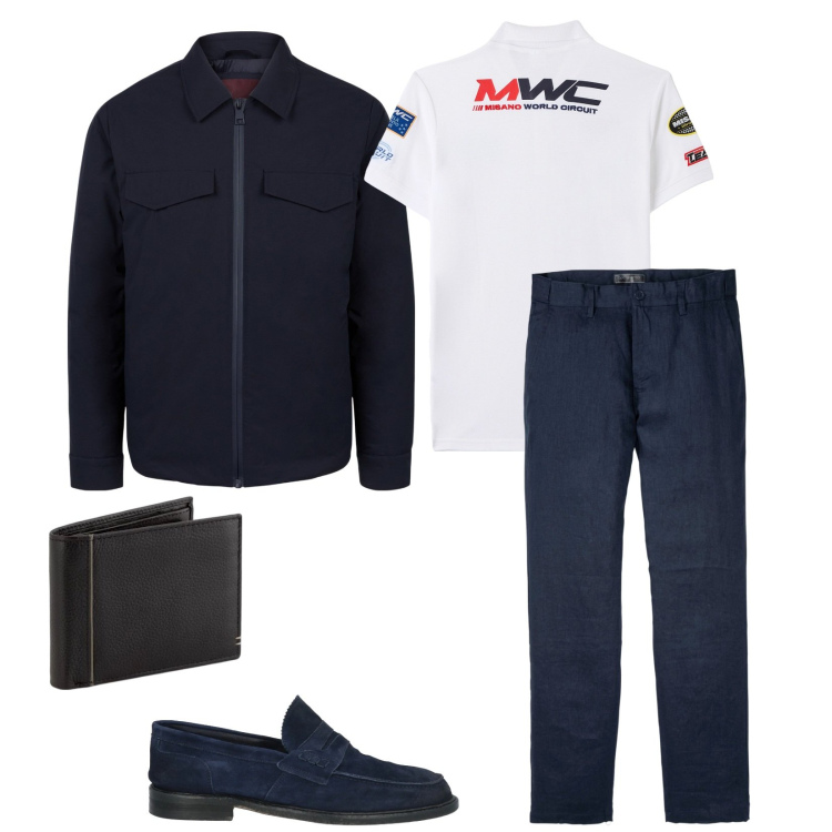 Outfit uomo - Tra amici. per Serata speciale. Abbinamento con pantaloni, scarpe stringate, polo, piumini, portafogli.