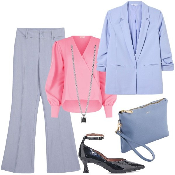 Outfit donna - Bluse fluide e romantiche. Stile Bon Ton per Cerimonia. Abbinamento con pantaloni, blazer, collane, bluse, décolleté, pochette.