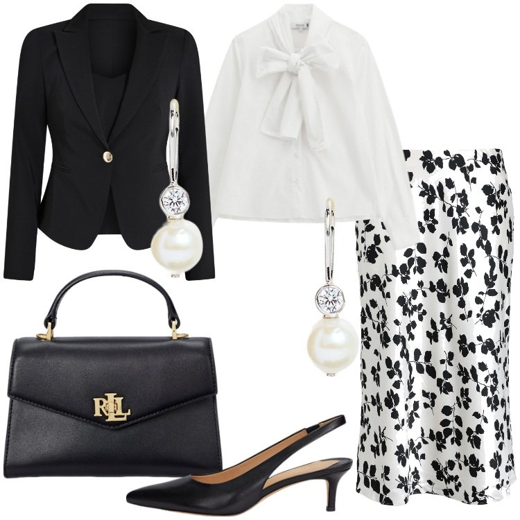 Outfit donna - Floreale vintage in primavera @jsabelle. Stile Vintage retrò per Serata fuori. Abbinamento con gonne longuette, blazer, camicie, orecchini, décolleté, borse a mano.