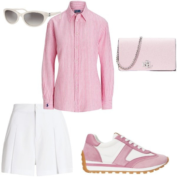 Outfit donna - shorts. Stile Casual per Tutti i giorni. Abbinamento con sneakers, minigonne, occhiali da sole, camicie, borse a tracolla.
