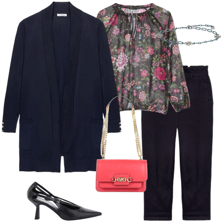Outfit donna - Serata fuori. Stile Casual chic per Serata fuori. Abbinamento con borse a spalla, braccialetti, décolleté, bluse, pantaloni, cardigans.