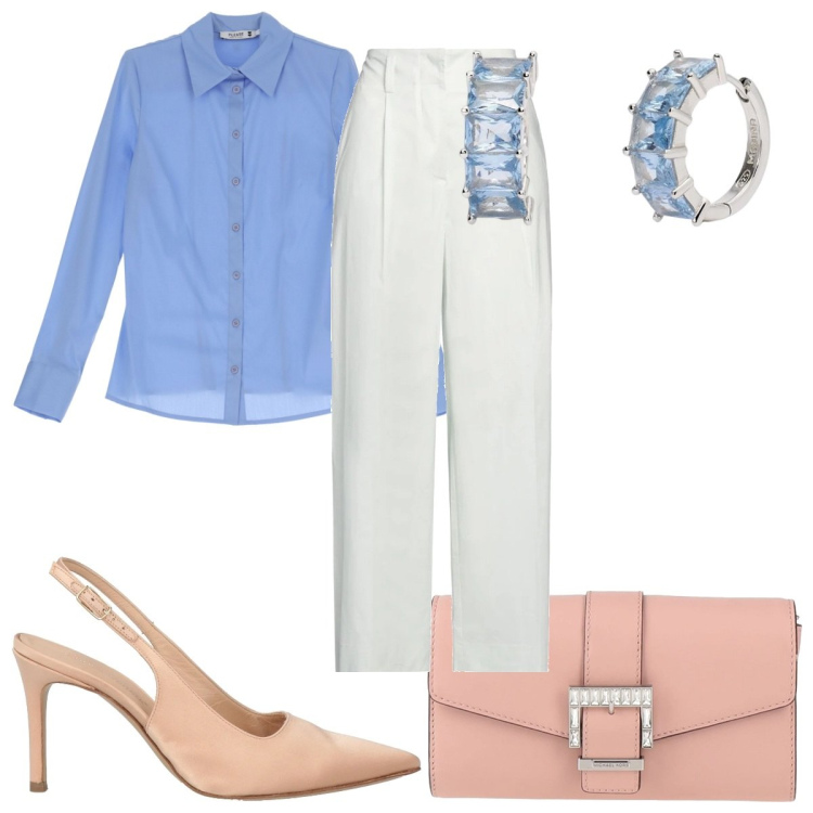 Outfit donna - Total look #2081407. Stile Chic per Tutti i giorni. Abbinamento con pantaloni, décolleté, borse a mano, camicie, orecchini.