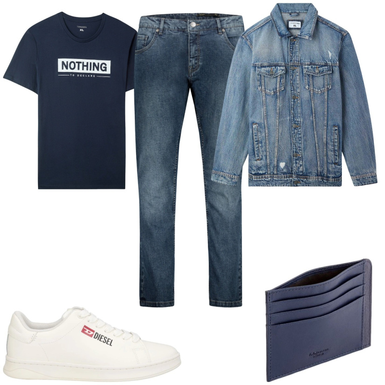 Outfit uomo - Nothing to declare. Stile Urban per Tutti i giorni. Abbinamento con sneakers, giacche, t-shirt, jeans, portafogli.