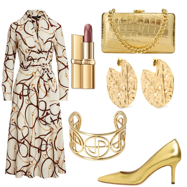 Outfit donna - Total look #2081434. Stile Chic per Ufficio. Abbinamento con rossetti, vestiti, décolleté, clutch, orecchini, braccialetti.