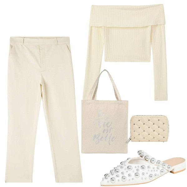 Outfit donna - Terranova - New Collection PE25. Stile Trendy per Serata fuori. Abbinamento con pantaloni chino, ballerine, borse tote, maglieria, portafogli.