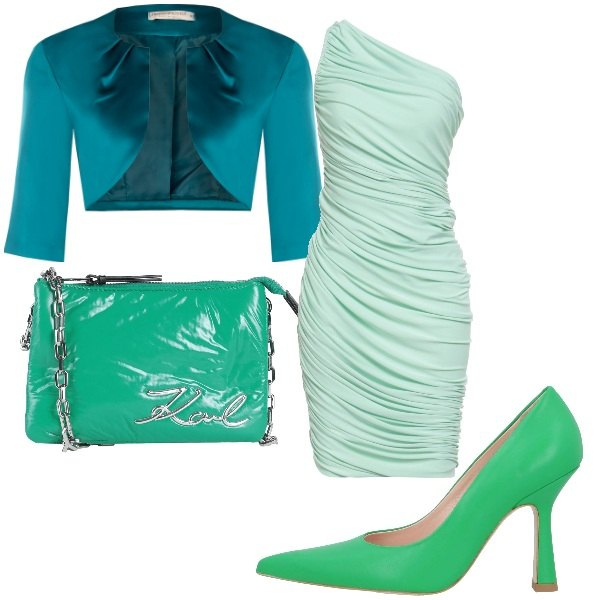 Outfit donna - il verde brillante. Stile Chic per Cerimonia. Abbinamento con vestiti midi/longuette, borse a mano, décolleté, bolero.