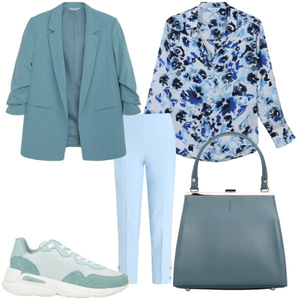 Outfit donna - chic ma non troppo. Stile Casual chic per Tutti i giorni. Abbinamento con sneakers, camicie, blazer, pantaloni, clutch.