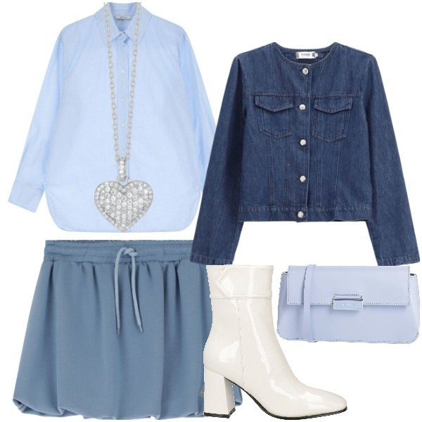Outfit donna - Bantoa Spring Edit. Stile Trendy per Tutti i giorni. Abbinamento con stivaletti, borse a tracolla, collane, blazer, minigonne, camicie.