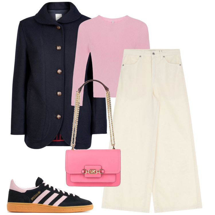 Outfit donna - Total look #2081480. Stile Casual chic per Tutti i giorni. Abbinamento con borse a spalla, maglieria, jeans, blazer, sneakers.