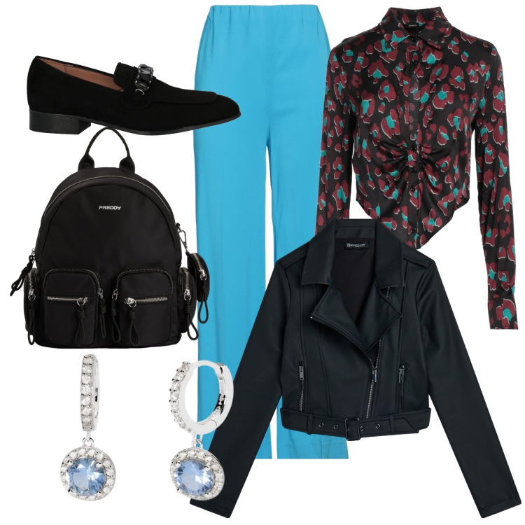 Outfit donna - Total look #2081490. Stile Basic per Ufficio. Abbinamento con pantaloni, camicie, mocassini, orecchini, giacche, zaini.