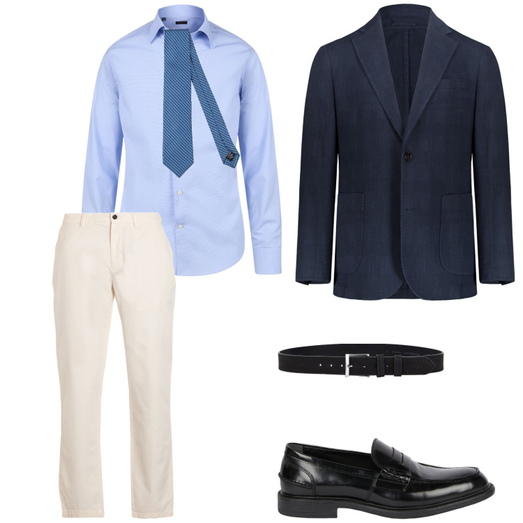Outfit uomo - Uno stile elegante. Stile Business/Elegante per Ufficio. Abbinamento con cravatte, pantaloni chino, cinture, giacche, camicie, scarpe stringate.