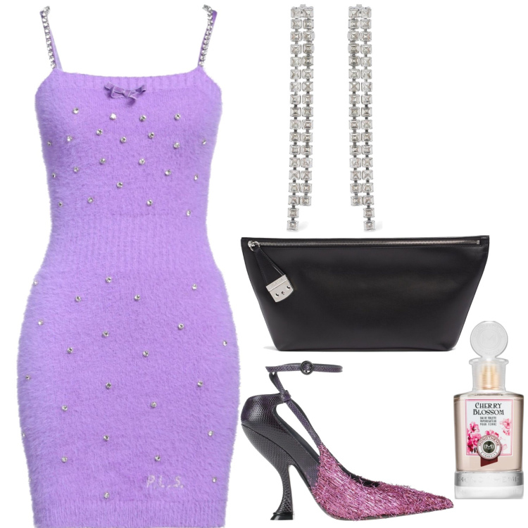 Outfit donna - Serata sexy. Stile Sexy per Serata fuori. Abbinamento con décolleté, vestiti corti, profumi, orecchini, pochette.
