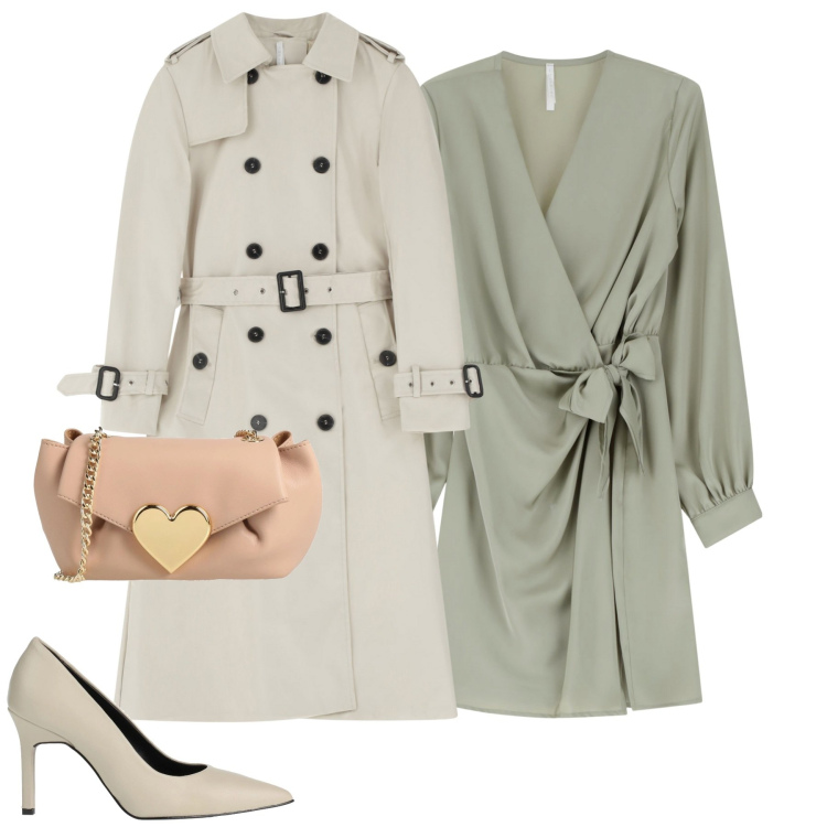 Outfit donna - Look sofisticato quotidiano. Stile Urban per Tutti i giorni. Abbinamento con décolleté, borse a tracolla, vestiti corti, trench.