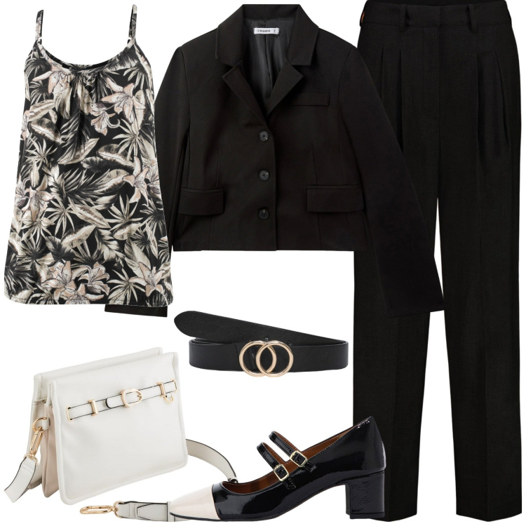 Outfit donna - La scarpa bicolore. Stile Casual chic per Serata fuori. Abbinamento con top, blazer, cinture, décolleté, pantaloni, borse a tracolla.
