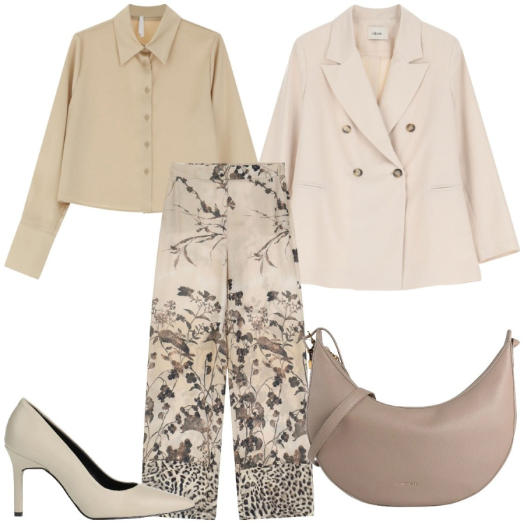 Outfit donna - Donna con il proprio look. Stile Bon Ton per Serata fuori. Abbinamento con décolleté, borse a tracolla, camicie, pantaloni, blazer.