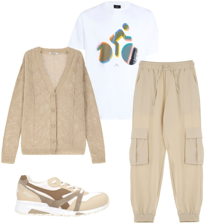 Outfit uomo - T shirt con slogan. Stile Casual per Tutti i giorni. Abbinamento con sneakers, t-shirt, cardigans, pantaloni cargo.